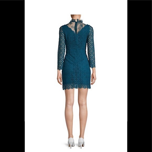 Sandro Bartsie High-neck Lace Dress In Petrole - Picture 4 of 5